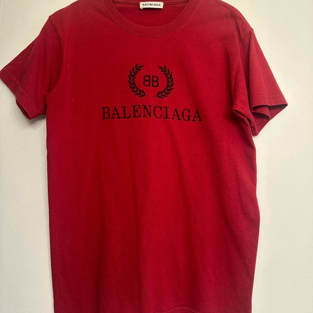 Balenciaga Women’s Red Laurel BB Logo T-shirt Size XS